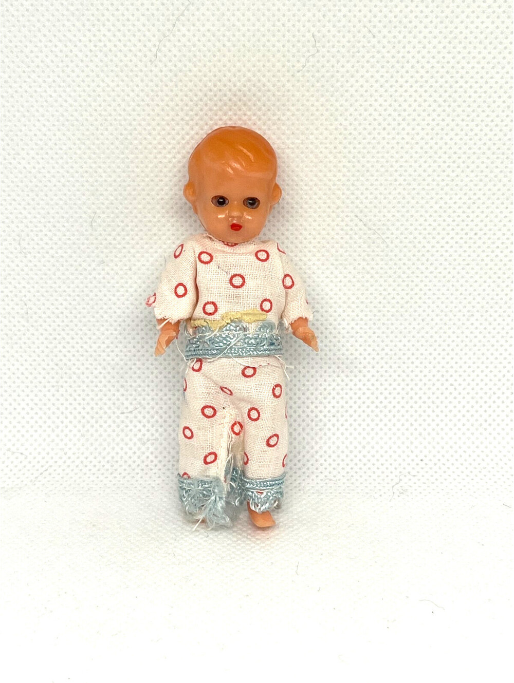 Vintage Mini Baby Doll with Sleeping Eyes Red Dot Outfit Collectible Toy